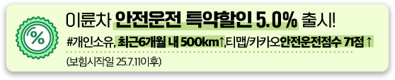 이륜차 안전운전 특약할인 5.0% 출시! #개인소유, 최근6개월 내 500km ↑ , 티맵/카카오안전운전점수 71점 ↑ (보힘시작일 25.7.11이후)
